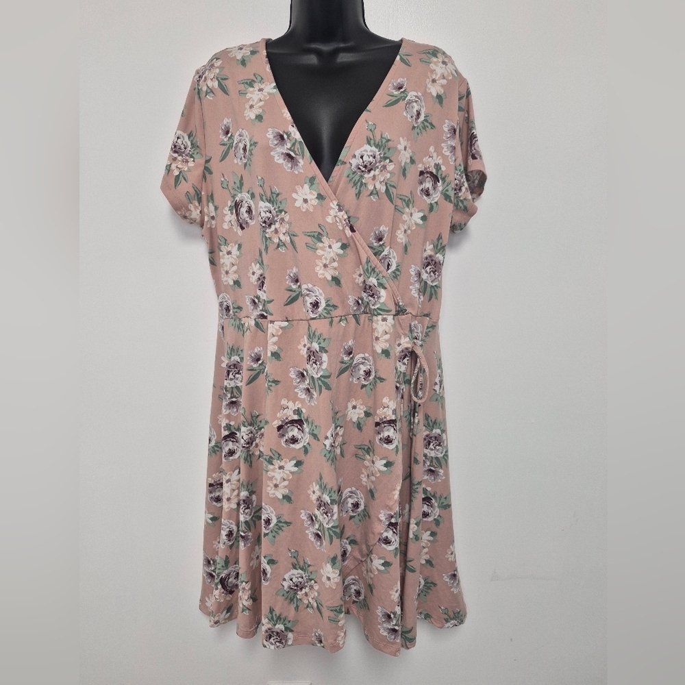 Just Be Pastel Jersey Knit Floral Wrap Dress sz XL